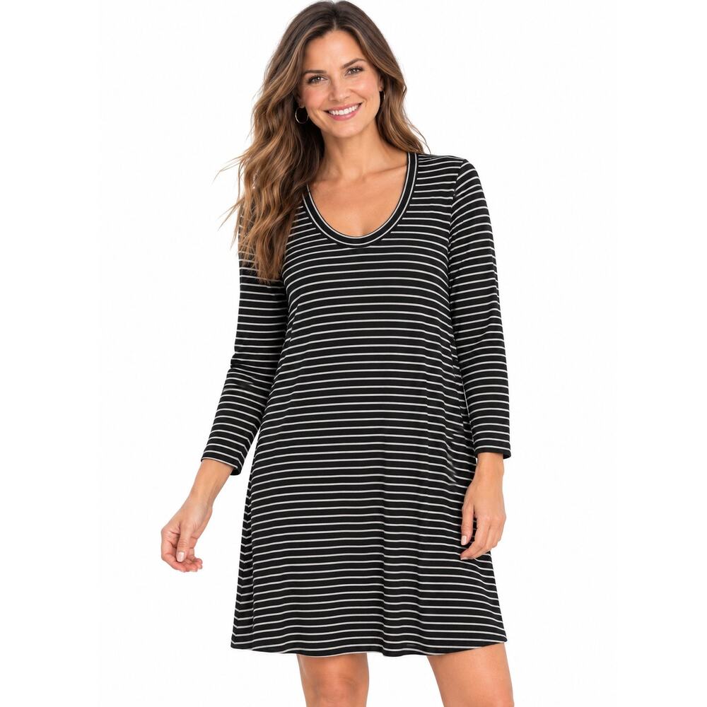 GAP Striped Long Sleeve Swing Dress Womens Large Navy & White V-Neck Nautical